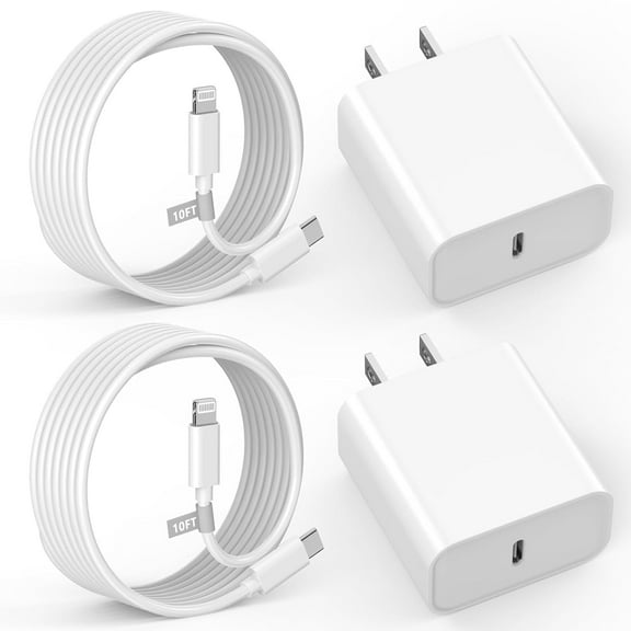 2-pack USB-C to Lightning 10FT White Wall Charger