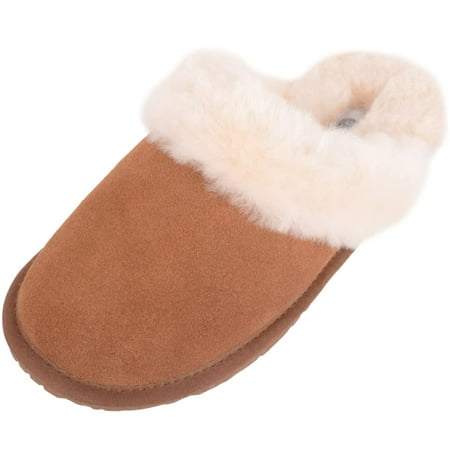 

SNUGRUGS Women s Elsie Open Back Sheepskin Mule Slippers with Cuff - Chestnut - US 9