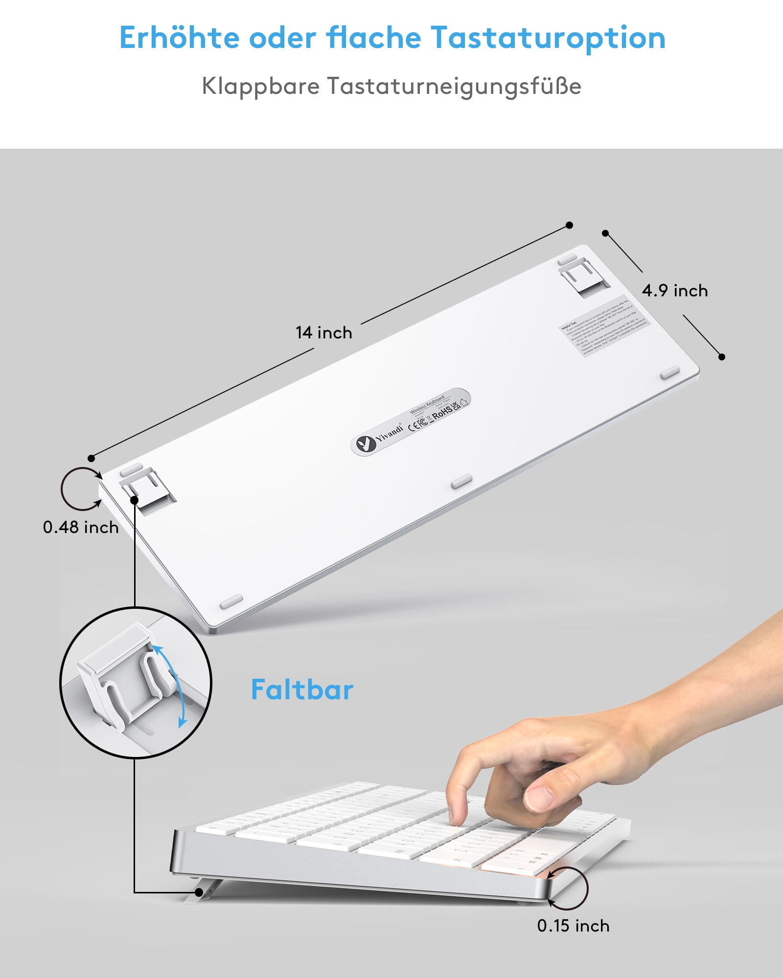 Yivandi Wireless Bluetooth Keyboard for Mac Mini OS – US Qwerty Layout,Rechargeable Battery,  Extra-Long Working Time, Compatible with iMac/MacBook Pro/Mac Mini or iPad