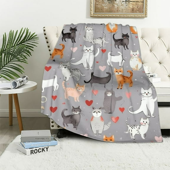 ONETECH Cute Cat Kawaii Kitten Blanket, Soft Blankets Flannel Bed Throw Cozy Lightweight Plush Gifts for Kids Boys Girls Women Men Sofa Couch Bedroom Living Rooms Warm All Season, Home Decor