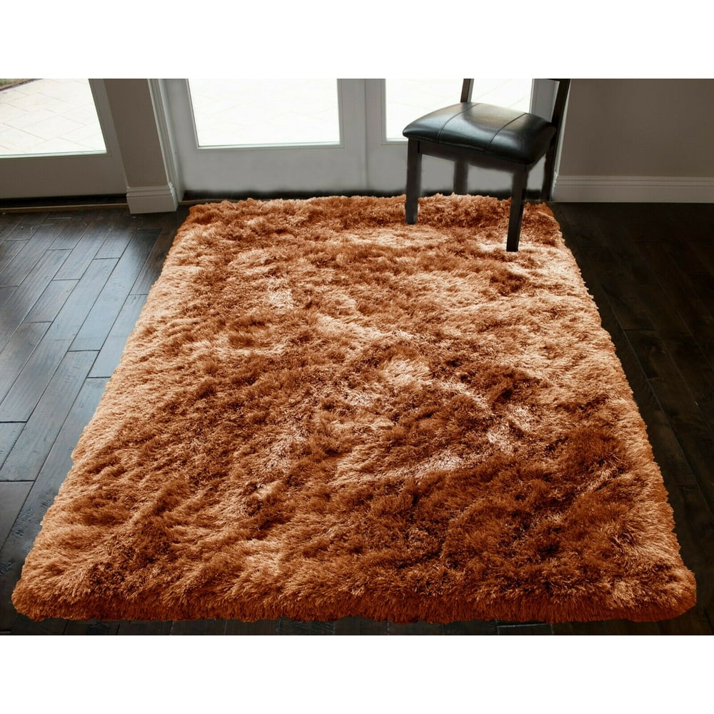 8'x10' Feet Rust Orange Colors Romance Design Shag Shaggy Solid Fluffy