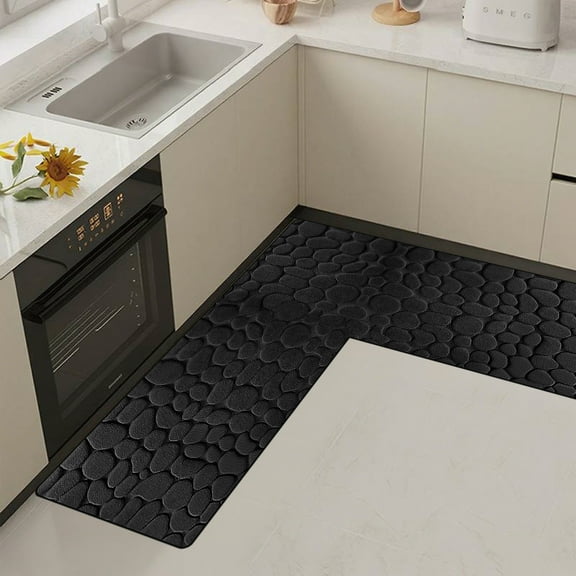 Eliaeconx L-Shaped Bath Mat, Corner Bathroom Rug, Absorbent Non-Slip Floor Mat, Machine Washable Tub Shower Mat for Living Room, Kitchen, 47x47 Inches, Black