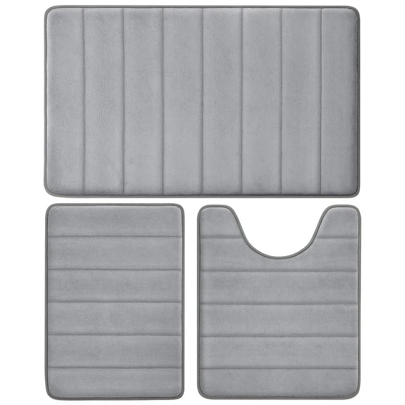 Memory Foam Bathroom Mat Set Bathroom Rug Set 3 Piece Non Slip Extra Absorbent Thick Soft Dry Bathroom Mat Sets for Bathroom Washable Carpets Set Light Gray