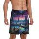 thumbnail image 2 of Balery Fantasy Landscape Starry Night Pantalones cortos de pijama de punto de algodón para hombre con cinturilla y bolsillos-Small, 2 of 6