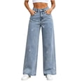 thumbnail image 6 of Xdegoge Womens Jeans High Waisted Sparkly Rhinestone Wide Leg Y2K Denim Pants Fashion Baggy Straight Leg Casual Party Streetwear Trousers with Pockets, 6 of 9