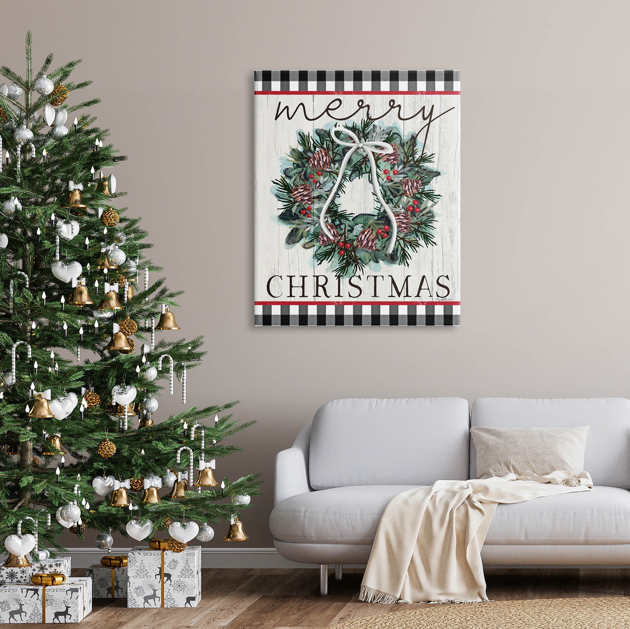 Stupell Industries Merry Christmas Tartan Wreath Graphic Art Gallery Wrapped Canvas Print Wall Art, Design by Elizabeth Tyndall