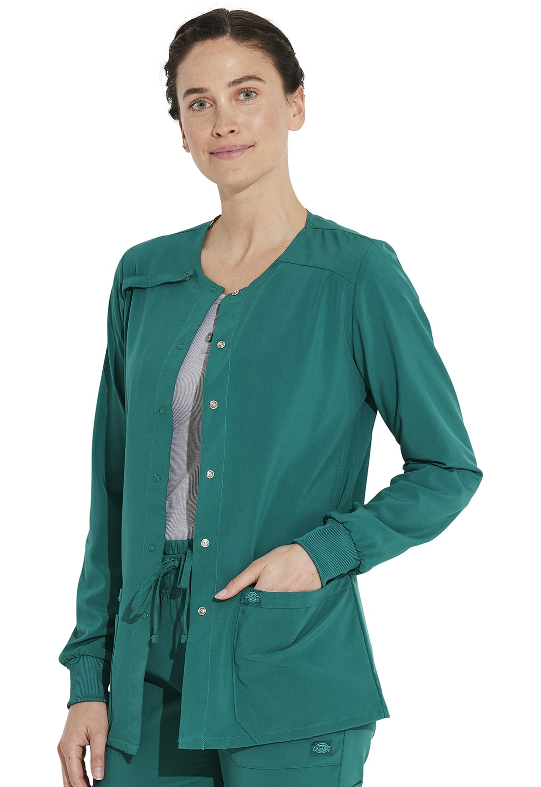 Dickies EDS Signature Medical Scrubs Warm Up Jacket for Women Snap Front Plus Size 86306