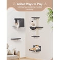 thumbnail image 5 of 5-in-1 Cat Wall Shelves, Solid Wood & Velvet & Sisal Scratcher, 44lbs Max Load, Wall Mounted Cat Furniture for Climbers, Cat Climbing Wall System, Fits Drywall & Solid Walls - Dark Gray, 5 of 9