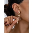 thumbnail image 2 of Earrings Gold-7, CZ Flower Design with Teardrop Pearl, Fashion Jewelry, 2 of 30