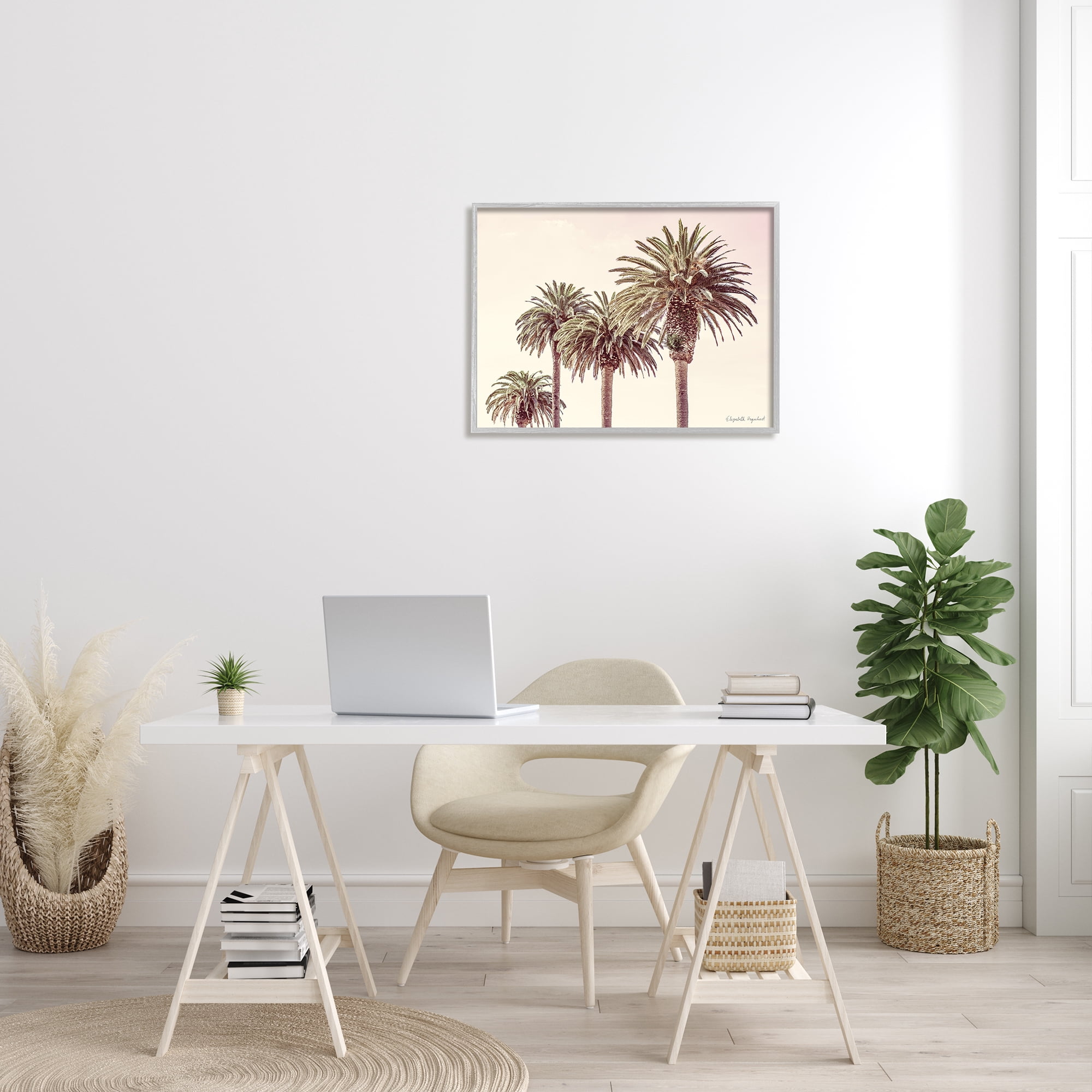 Stupell Industries Tropical Palm Trees Sun Bleached Summer Sky Photography Gray Framed Art Print Wall Art, 24x30, by Elizabeth Urquhart