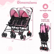 Costway Foldable Twin Baby Double Stroller Ultralight Umbrella Stroller Pushchair Pink