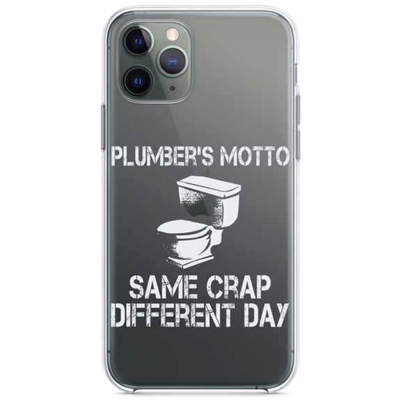 DistinctInk Clear Shockproof Hybrid Case for iPhone 11 Pro MAX (6.5" Screen) - TPU Bumper Acrylic Back Tempered Glass Screen Protector - Same Crap Different Day - Plumbers