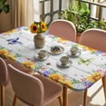 thumbnail image 3 of Spring Flowers Table Cloths for 5 Foot Rectangle Tables, Watercolor Sunflowers Daisy Butterflies Wood Patio Waterproof Elastic Fitted Tablecloths, Washable Rectangular Table Cover for Camping, 3 of 8