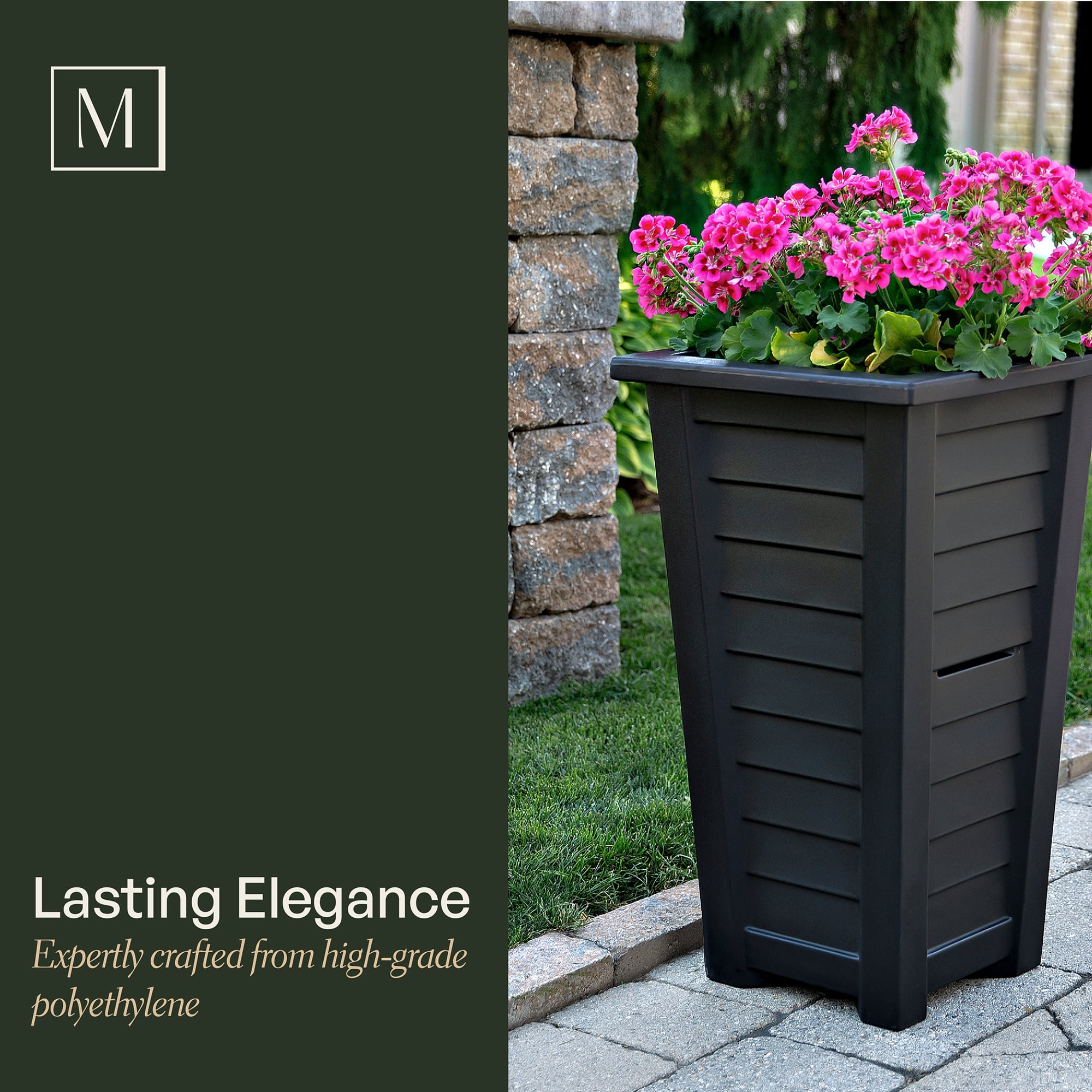Mayne Lakeland 16" x 16" x 28" Tall Square White Self Watering Plastic Planter