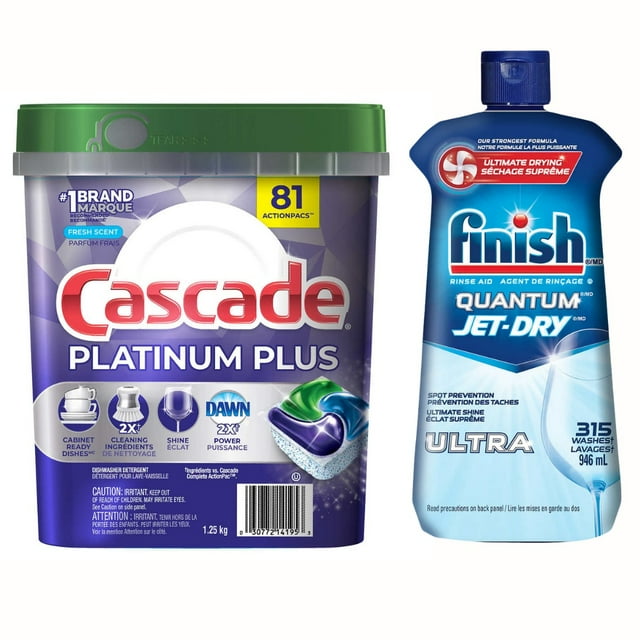 Cascade Platinum Plus Sachets Action Pacs avec Finish Quantum Jet-Dry Ultra Agent de Rinçage