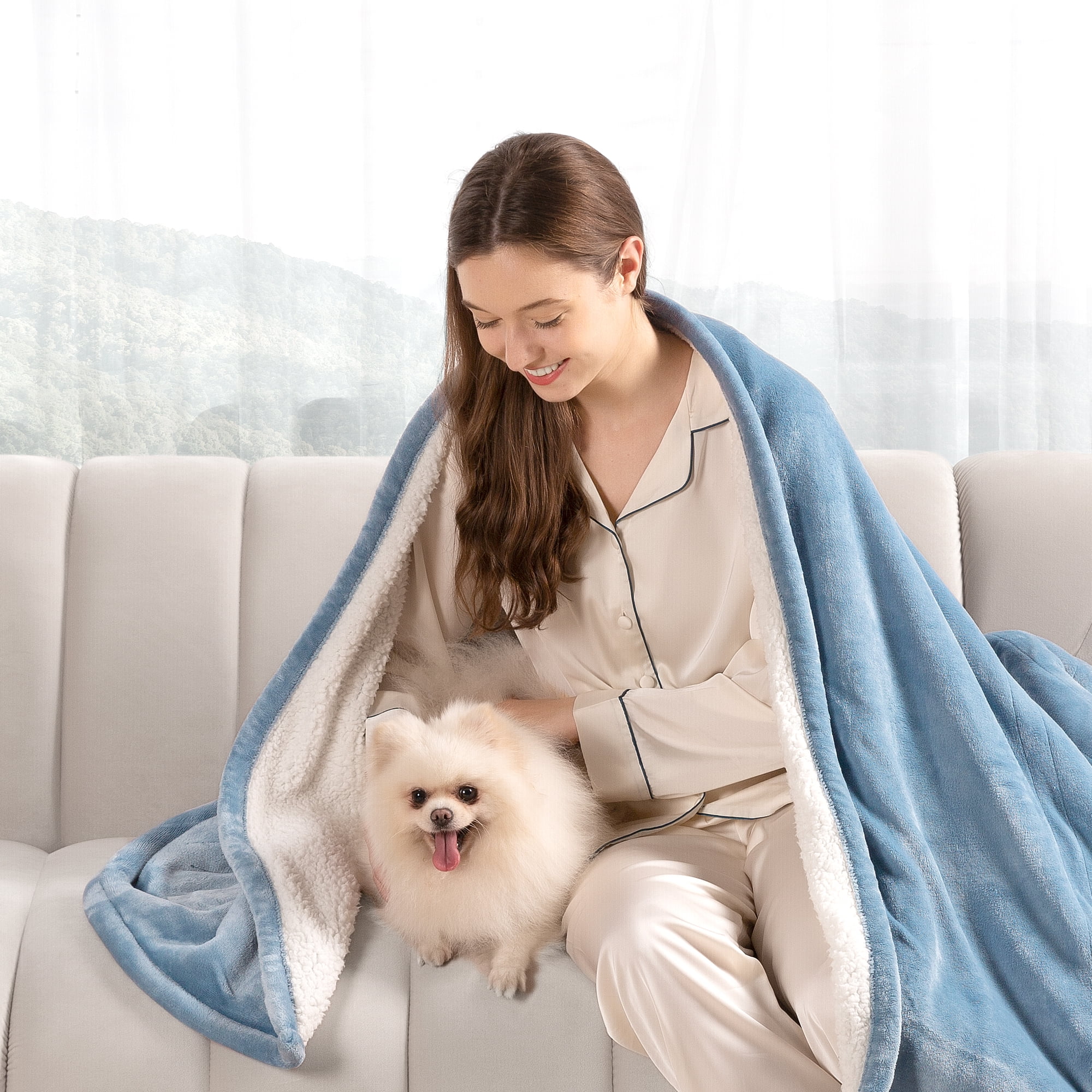 MARNUR Heated Blanket Twin Size 62"x 84", Flannel & Sherpa Electric Blanket with 10 Hours Timer, 6 Heat Settings, Machine Washable, Blue
