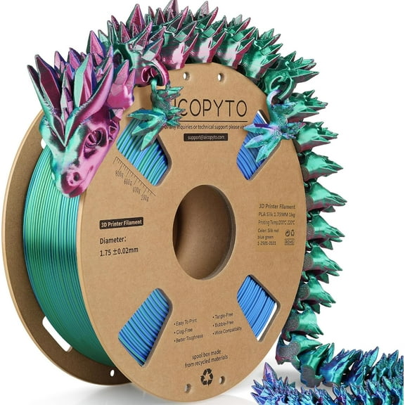 Silk Tricolor PLA Filament 1.75mm, 3D Printer 3-in-1 Multicolor PLA Filament, Dimensional Accuracy  /-0.02mm 1KG Spool (2.2 lbs), Shiny Silk Texture, Triple Color Silk PLA Filament (Red Blue Green)