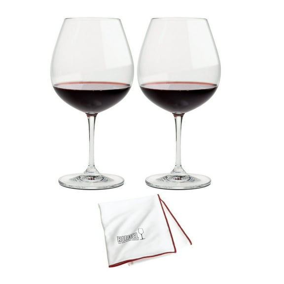 Riedel Vinum Pinot Noir Glasses (Set of 2) with Large Microfiber Polishing Cloth