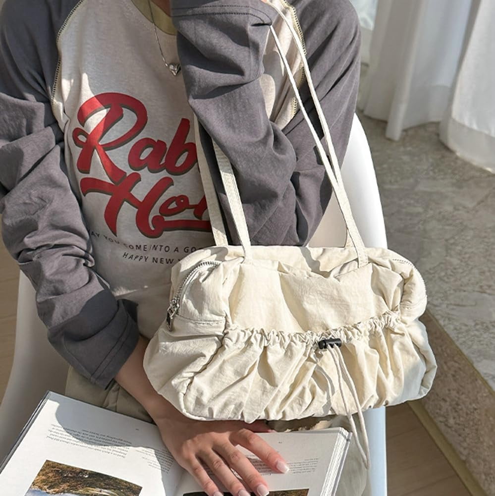 Zhengup Nylon Hobo Bag for Women Shoulder Bag Purse Large Capacity Totes Handbag Drawstring Pleated Top Handle Bag