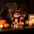 thumbnail image 5 of Decorr Halloween Decorations Indoor - Halloween Resin Ghost Figurine with Broom & Plaid Scarf, 5.9" Light Up Patchwork Ghost Holding Lantern Statue, Fall Farmhouse Desktop Halloween Tabletop Decor, 5 of 6