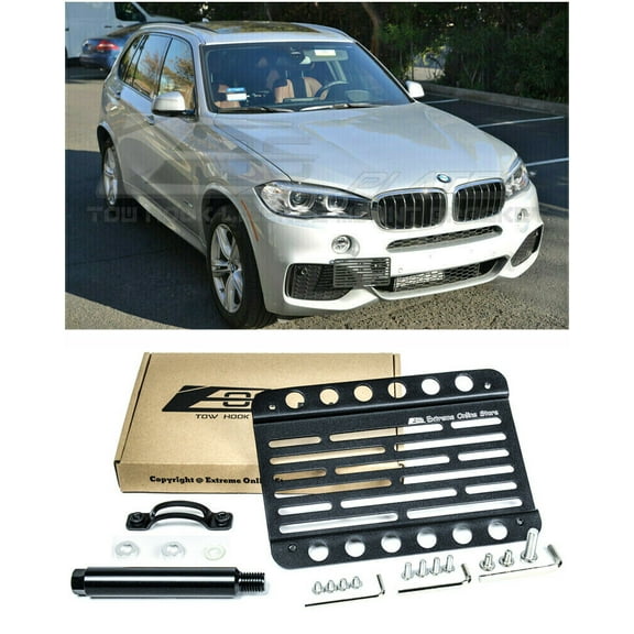 EOS Mid Sized Front Bumper Tow Hook License Plate Relocator Mount Bracket For 14-18 BMW F15 X5 2014 2015 2016 2017 14 15 16 17