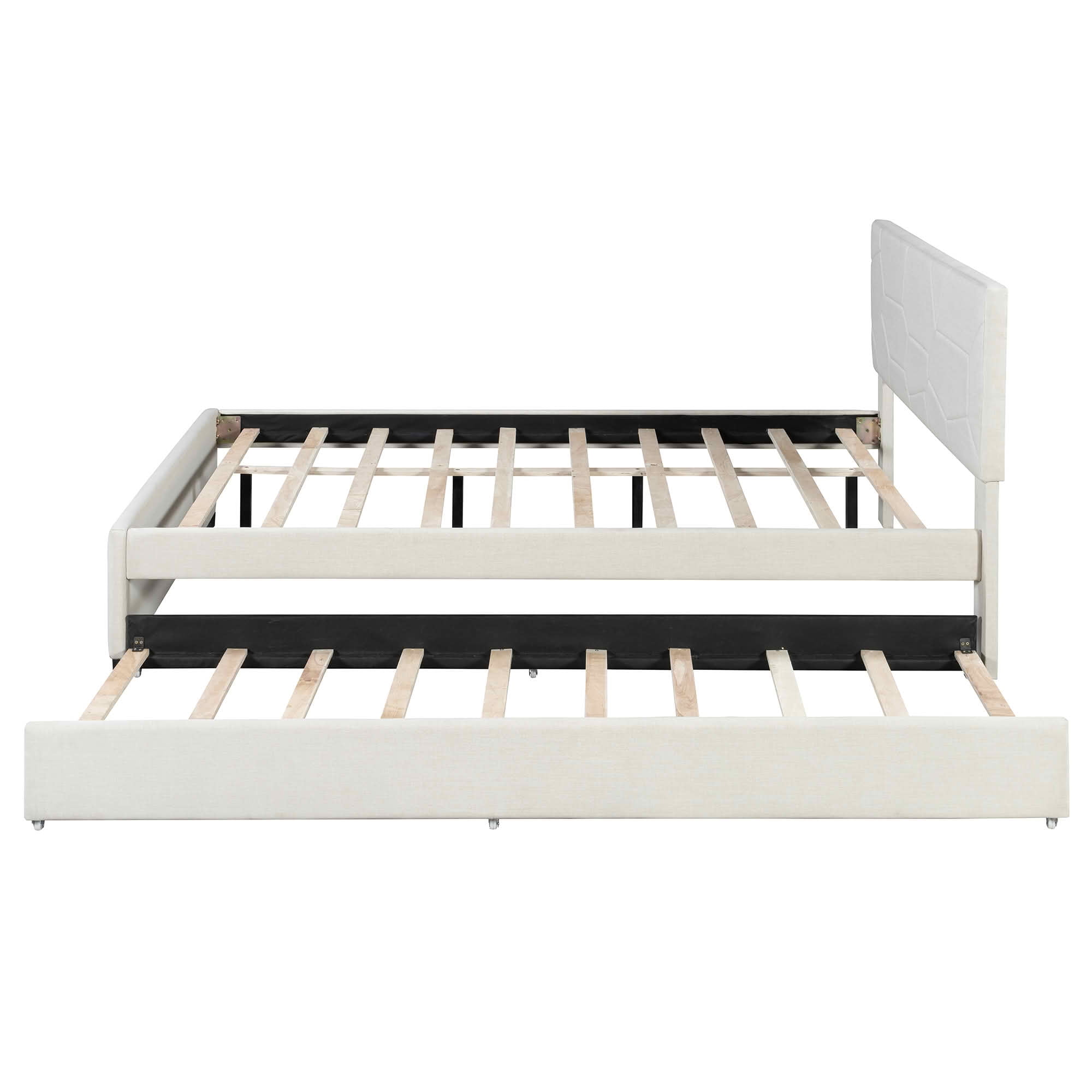MAYEERTY Brick Pattern Upholstered Platform Bed with Twin XL Trundle, No Box Spring Needed