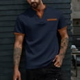 thumbnail image 2 of Men's Waffle Knit Henley T-Shirt Notch V Neck Short Sleeve Casual Summer Beach Top Color Block Breathable Shirt Regular Fit Lightweight Fashion Tee with Pocket, 2 of 9