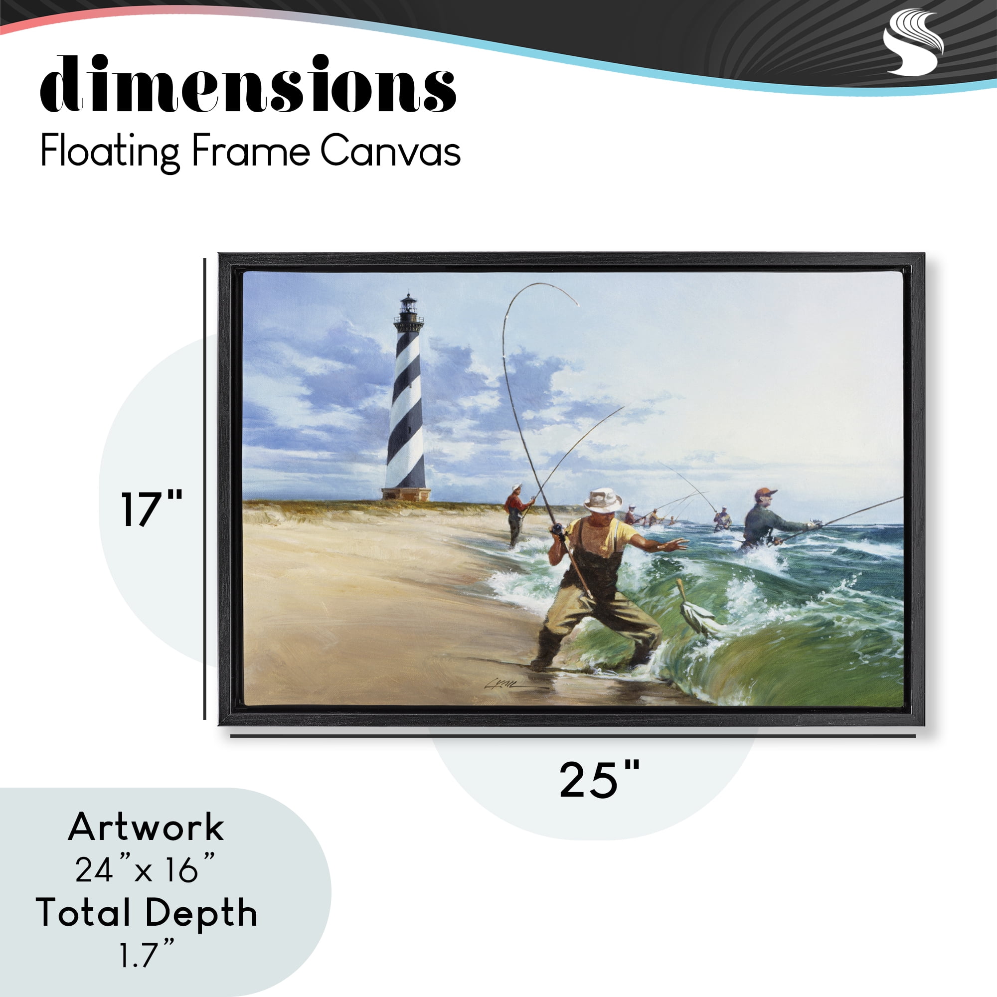 Cape Hatteras Fishermen Black Framed Floater Canvas Wall Art, design by Wind River Studios