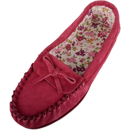 

SNUGRUGS Ladies / Womens Soft Suede Moccasins / Slippers with Beautiful Cotton Lining - Crimson - 5 US