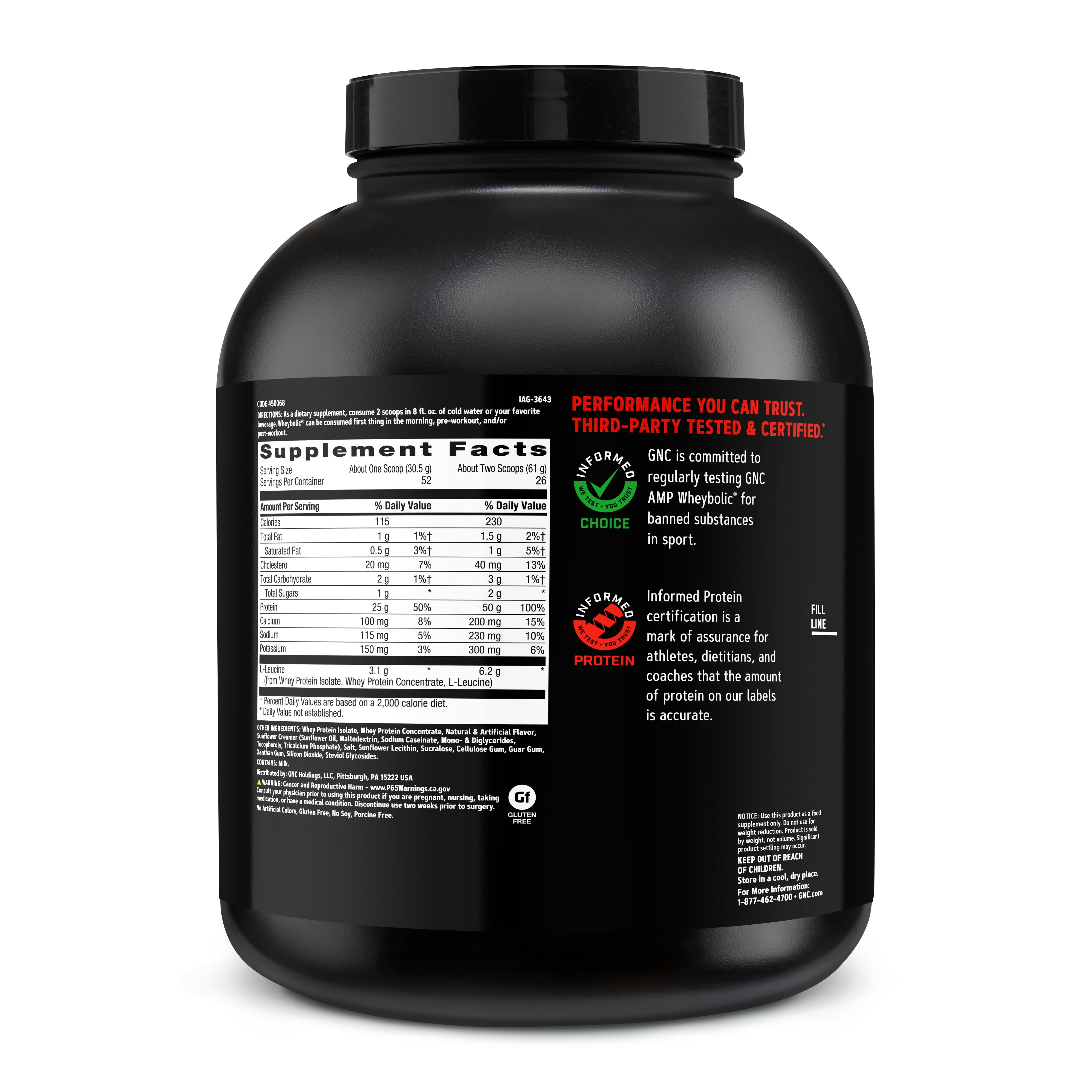 GNC AMP Wheybolic Clinically Proven Protein Powder, 50g Whey Protein, BCAA, Leucine, Increases Muscle Strength, Muscle Building, 3rd Party Tested, Gluten Free, Classic Vanilla 26 Servings