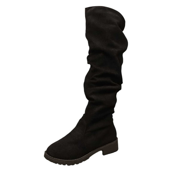 Women's -High Boots Suede Round Toe Knee High Slouchy Fold Over Stacked Heel Casual Comfort Footwear For Daily Wear Outdoor Walking