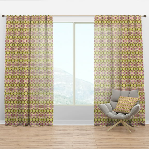 Designart 'Red and Yellow Retro Ethnic Kaleidoscope Design' Mid-Century Modern Curtain Panel