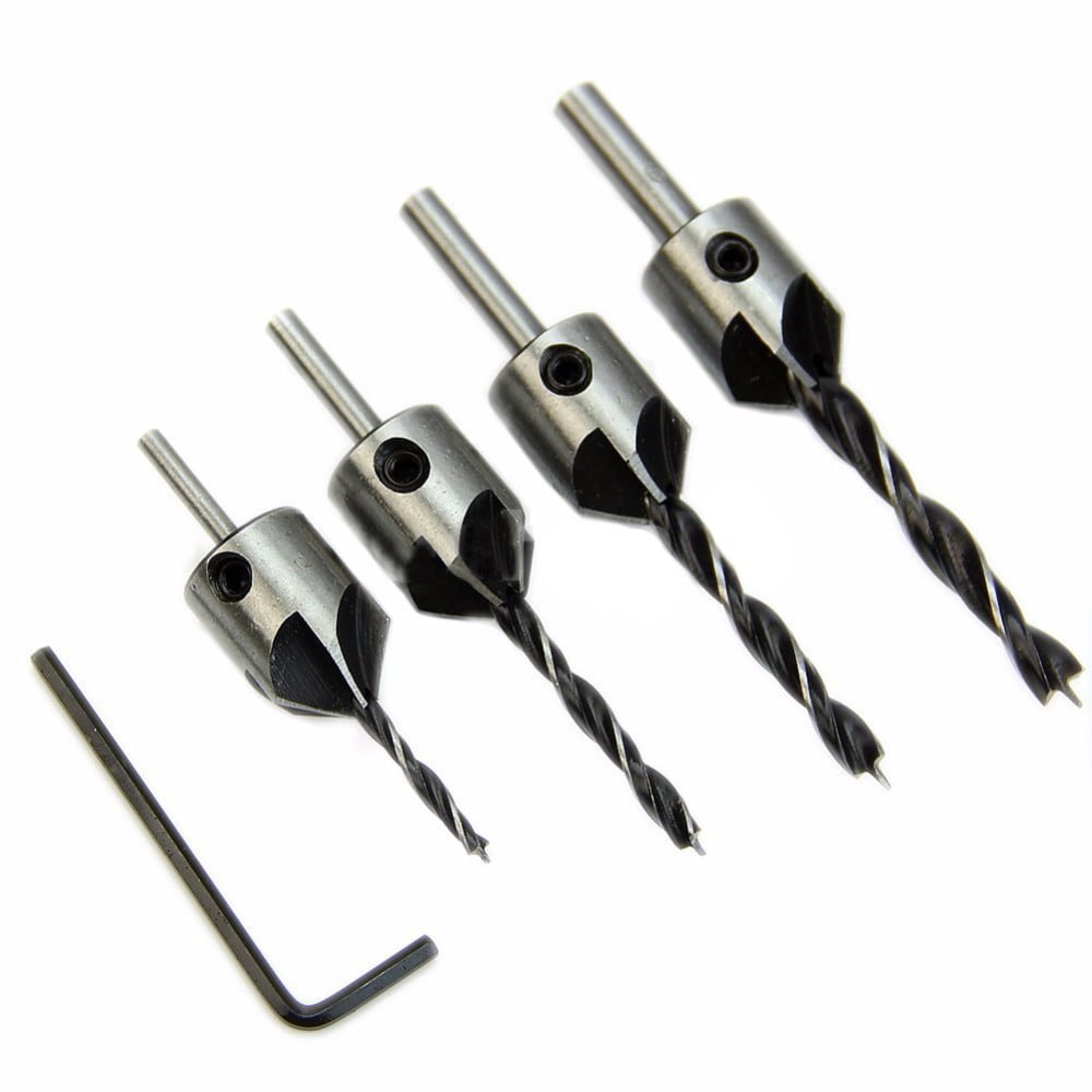 Anself 4pcs HSS Countersink Wood Drill Steel Countersink Drill Set for