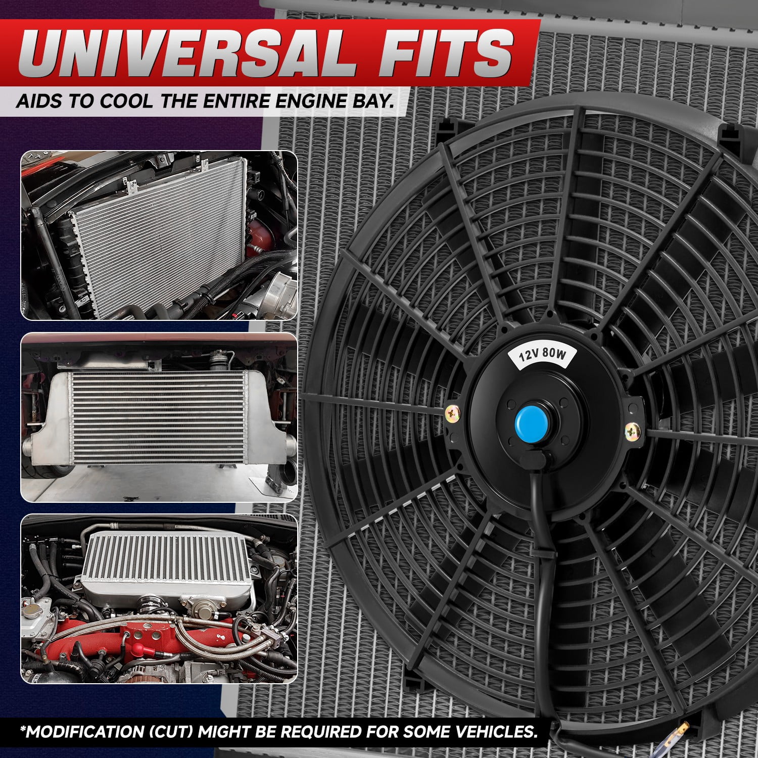 DNA Motoring 16 Inch High Performance Black Slim Electric Radiator Cooling Fan Assembly Kit