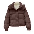 thumbnail image 2 of Women's Thickened Puffer Jacket, Bread Loaf Style Winter Warm Coat, Quilted Cotton Padded Outerwear, Lightweight Cold Weather Jacket, Casual Thermal Insulated Parka Coffee L, 2 of 9