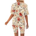 thumbnail image 4 of Blusas para las Mujeres Casual Impreso Cuello en V Manga Corta Blusa Pantalones Cortos, Conjuntos de Ropa para las Mujeres, 4 of 5