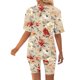 thumbnail image 4 of Blusas para las Mujeres Casual Impreso Cuello en V Manga Corta Blusa Pantalones Cortos, Conjuntos de Ropa para las Mujeres, 4 of 5