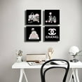 thumbnail image 3 of Fashion Canvas Artwork Set of 4, 10x10 Inch Handbag Perfume Wall Decor for WomenRoom, Black White HD Prints for Living Room Office Dorm, Framed, Pink, 3 of 6