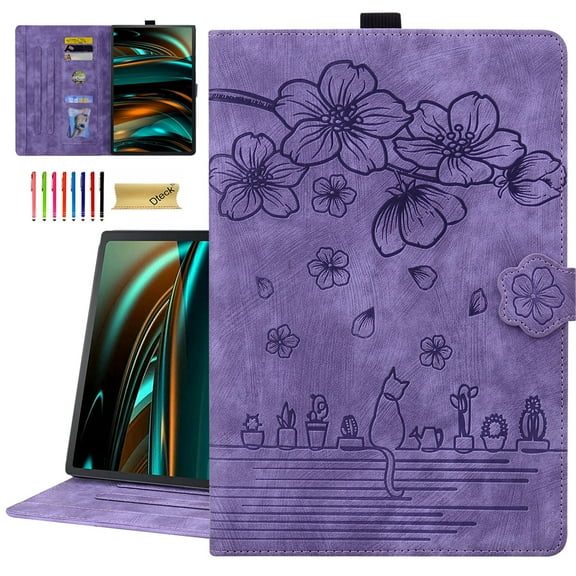 Dteck Case for Samsung Galaxy Tab A9 8.7 Inch 2023 Model SM-X110/X115/X117, Embossed PU Leather Flip Cover with Card Holder, Multi-Angle Viewing Stand, Purple