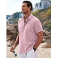 thumbnail image 3 of Camisa de lino para hombre COOFANDY, manga corta, abotonada, rosa, 3 of 5