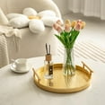 thumbnail image 5 of MODE HOME Modern Decorative Tray Set of 2, Wooden Round Crocodile Leather Tray with Polished Metal Handles, Decorative Serving Trays Coffee Table Trays Ottoman Platter for Home Decor (Golden), 5 of 7