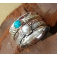 thumbnail image 3 of Blue Turquoise & Freshwater Pearl Spinner Ring, 925 Sterling Silver Ring, Mixed Metal Ring, Meditation Jewelry, Cocktail Ring, Anxiety Ring*, 3 of 8