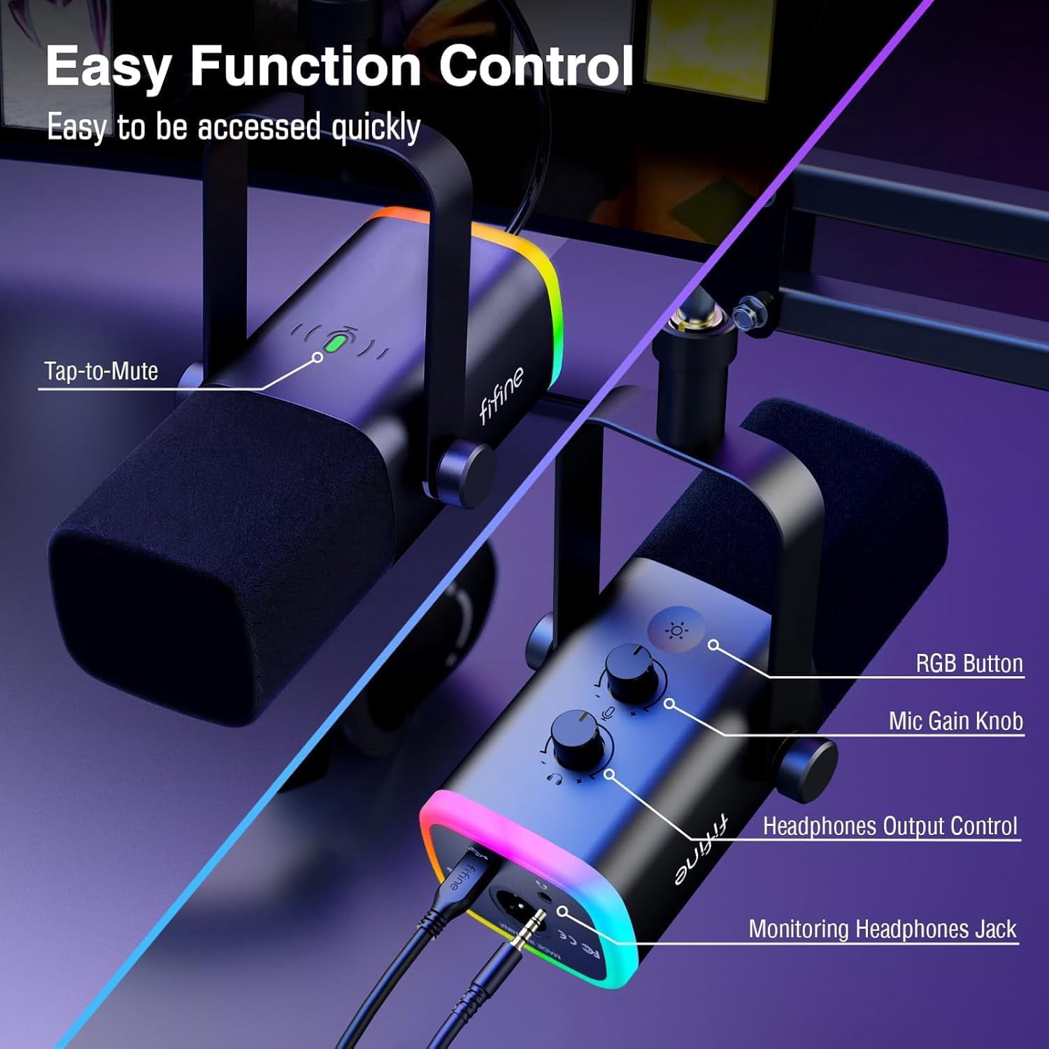 Dynamic Gaming Microphone with RGB Light and  Arm Stand Kit for PC Streaming Podcast Recording