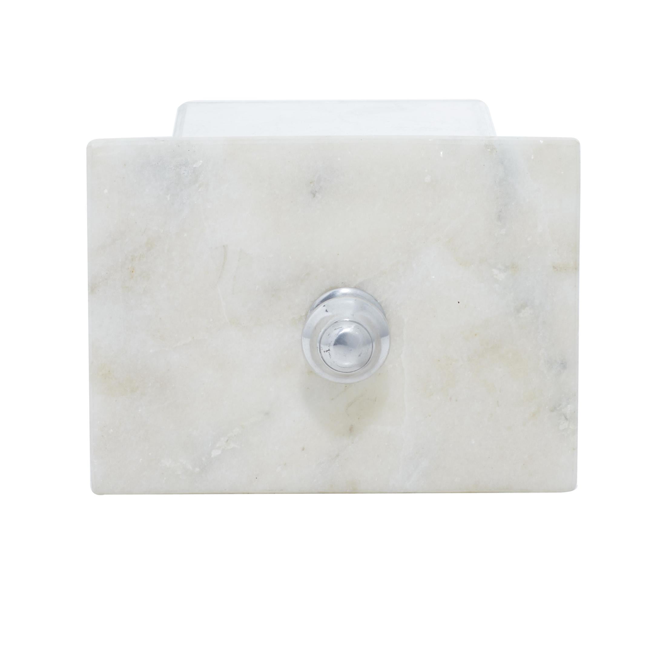 DecMode Hammered Silver Aluminum Metal Decorative Jewelry Box with White Marble Lid