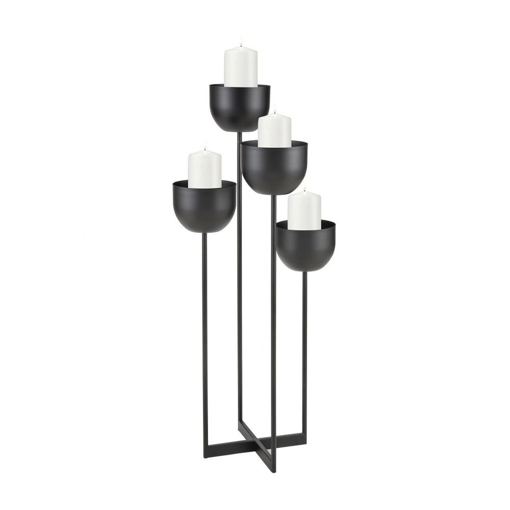 Thin Staggered Heights Candle Holder made of Metal in Black Color and