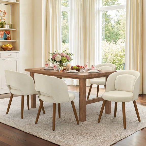Carolayne Upholstered Dining Chairs Set of 4, Dining Side Chairs with Separate Back Cushion & Solid Wood Legs, Linen Fabric