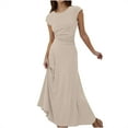 thumbnail image 2 of SEAOPEN Robe Maxi à Manches Courtes pour Femmes Été Tricotée Taille Haute Évasée Ligne A Fluide Couleur Unie Longues Robes Kaki,L, 2 of 9