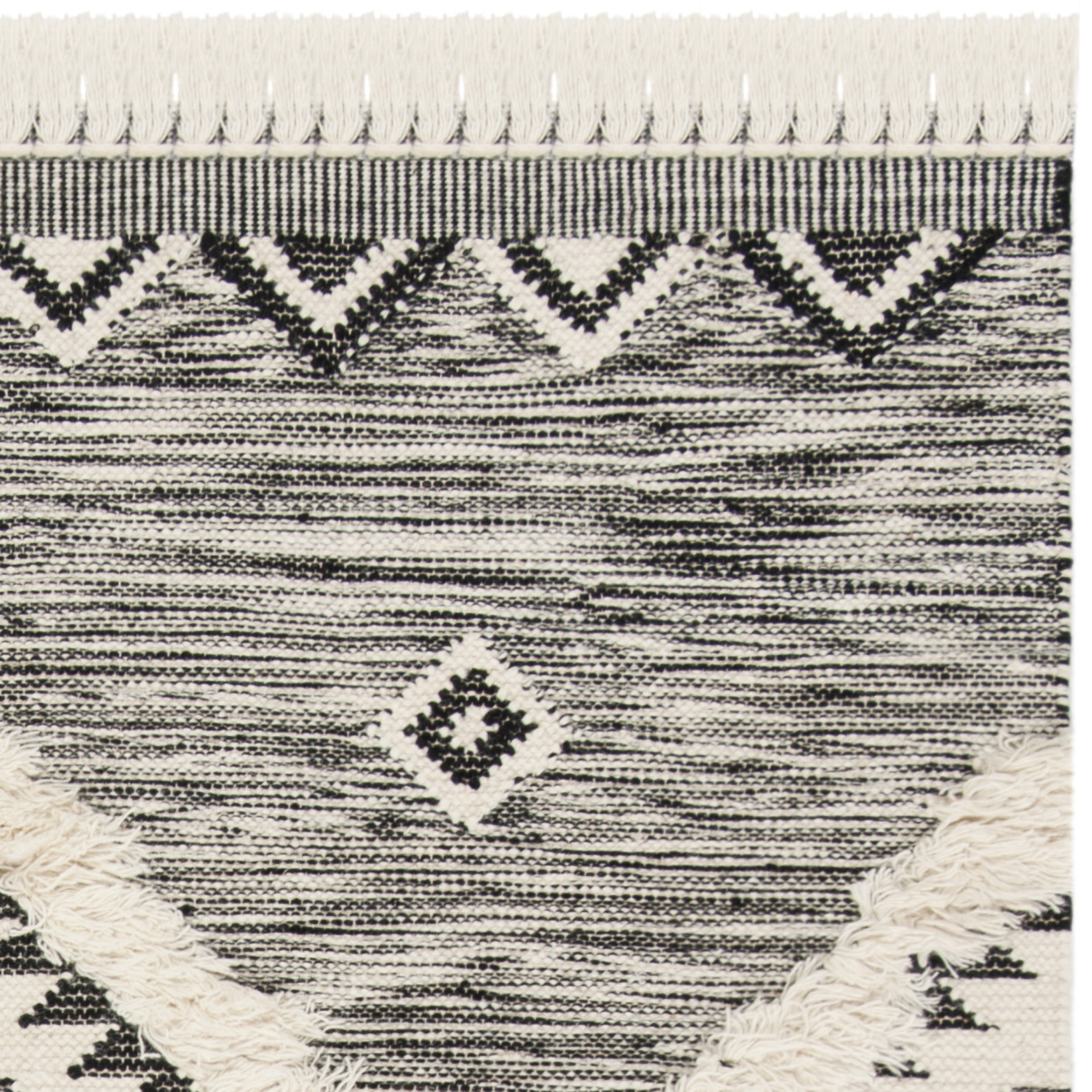 SAFAVIEH Kenya Pierce Geometric Diamonds Fringe Area Rug, Black/Ivory, 5' x 8'