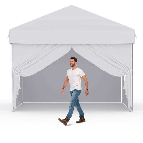 10'X10' Easy Pop Up Canopy Tent - Waterproof Outdoor Portable Canopy with 4 Detachable Window Sidewalls, Carry Bag & Guy Lines - for Camping, Outdoor Parties and Events