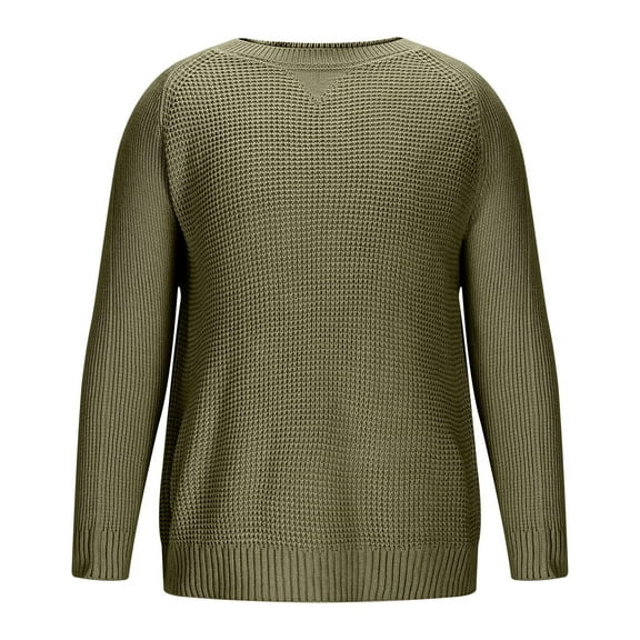 ZCFZJW Mens Crewneck Sweater Lightweight Casual Fall Winter Waffle Knitted Pullover Jumper Tops Raglan Sleeve Knitwear Sweaters Army Green M